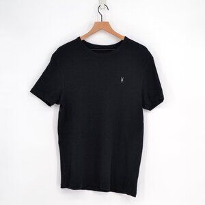 All Saints ESUM Crew Neck T-Shirt Black Mens M Short Sleeve Micro Rib Tee Shirt